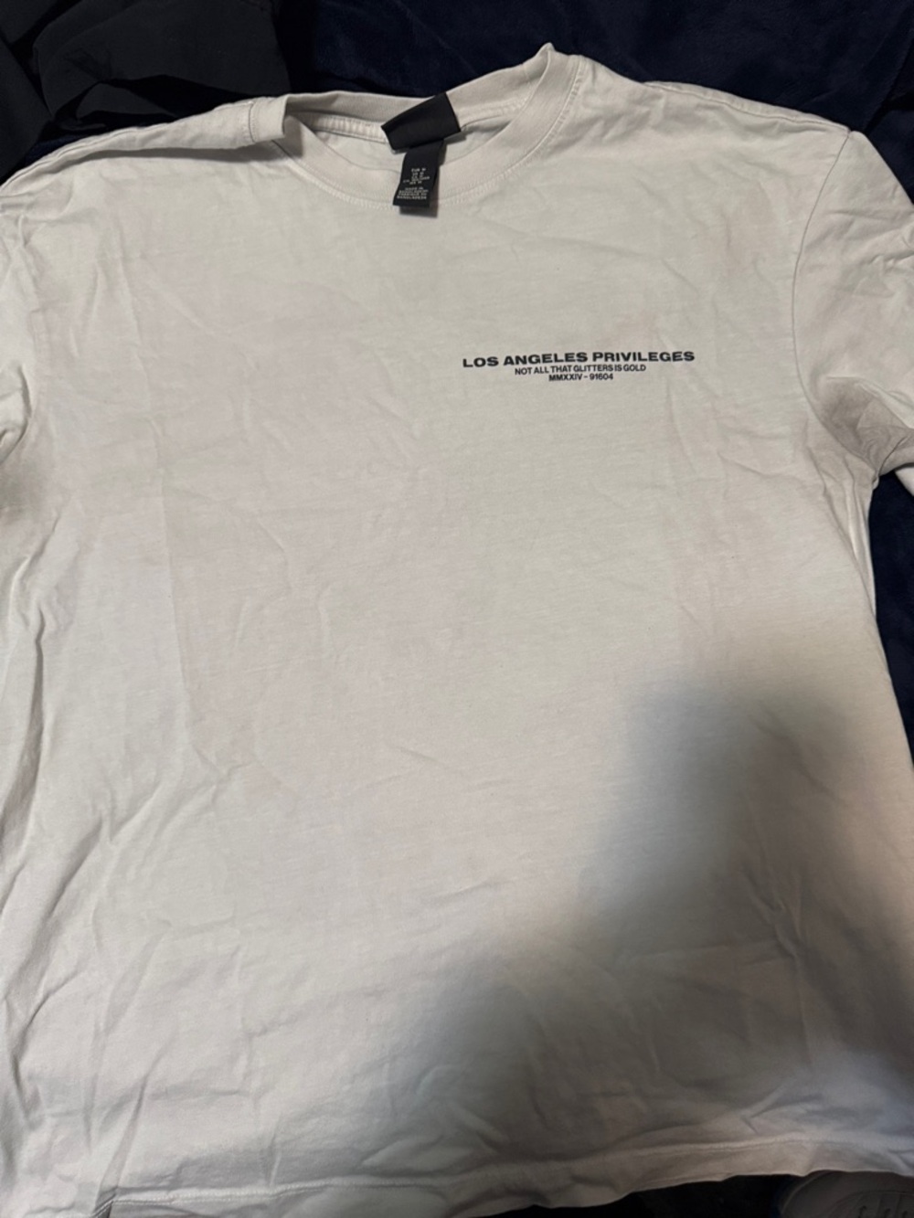 H&M White Short Sleeve Tee with Small Black Chest Print